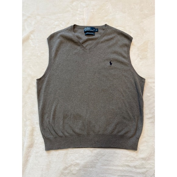 Polo Ralph Lauren Mens XL Pima Cotton V-Neck Sweater Vest Heathered Gray Taupe - Picture 3 of 8